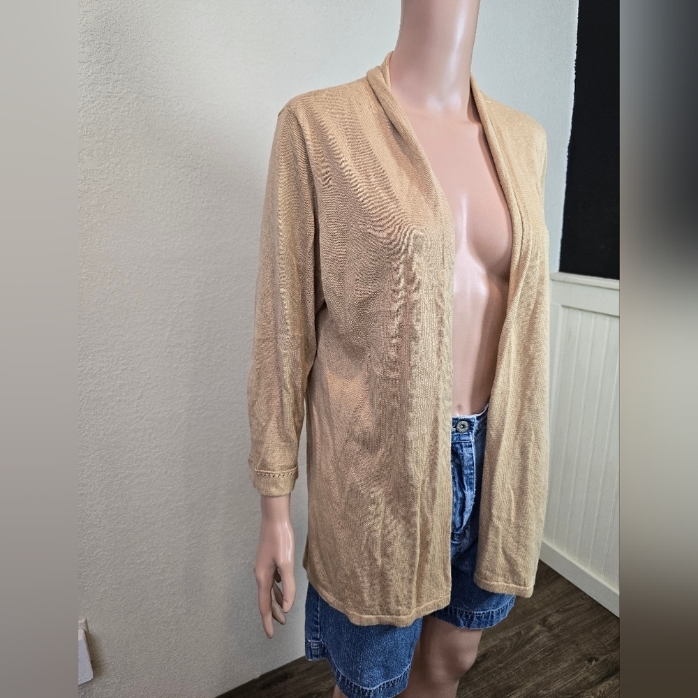 J. Jill Cardigan Sweater Womens Med Open Front Long Sleeve Linen/ Rayon - Picture 4 of 12